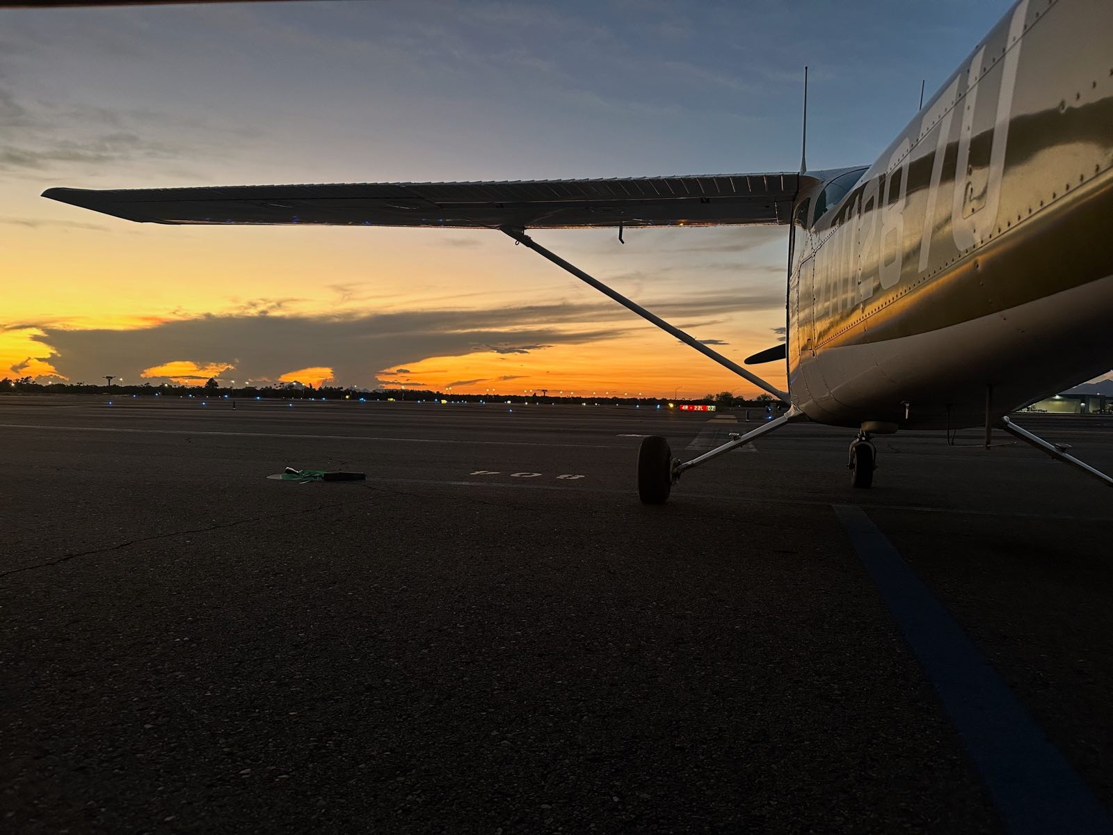 N1287U on the Falcon Field ramp at sunset